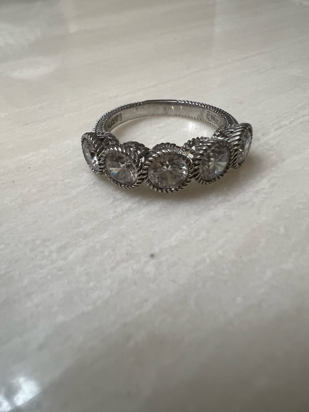 Judith Ripka 5-Stone CZ Cable Sterling Silver Ring Size 8